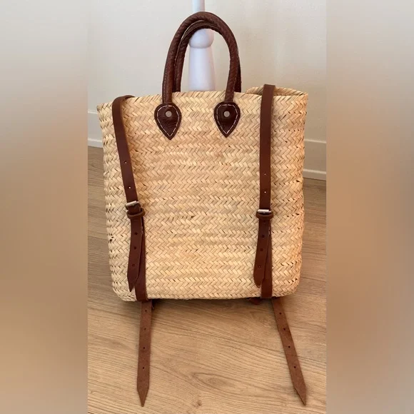 NWOT Authentic Handmade French Straw and Leather Basket Backpack | O/S - Picture 12 of 14